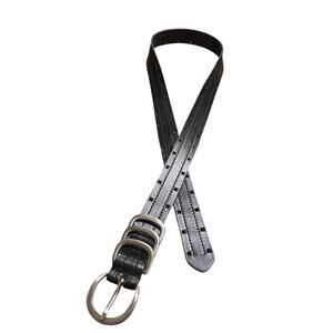 Black Leather Belt Size M Triple Metal Loop Detail Silver Buckle